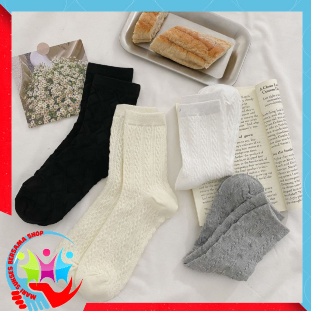 MSBS Kaos Kaki 6997 Kaos Kaki Panjang Wanita Dewasa Embos Renda Kaos Kaki Wanita Korean Style