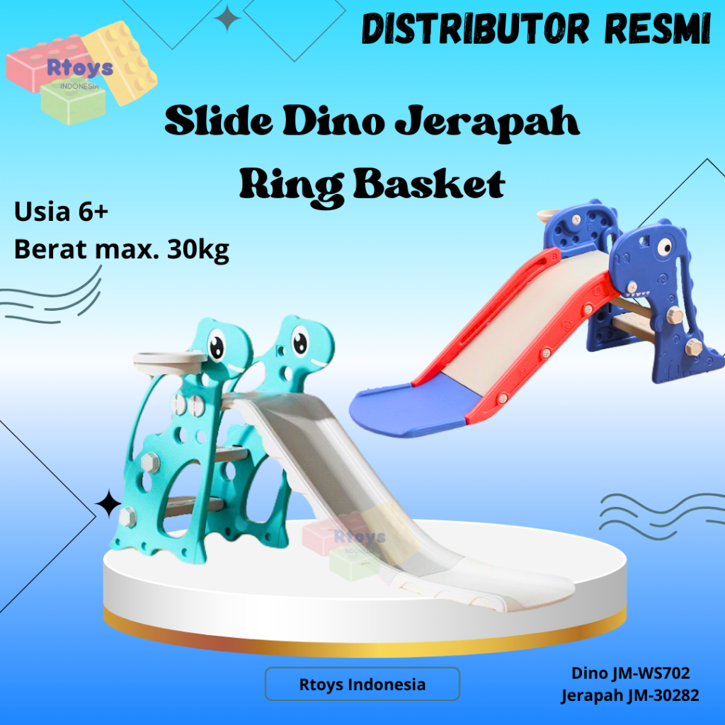 Mainan Anak Perosotan Serodotan Dino Slide Ring Basket free bola