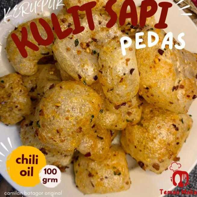 

Cemilan Kerupuk Kulit Sapi Asli Chili Oil Daun Jeruk 100 Gram Packing Kardus