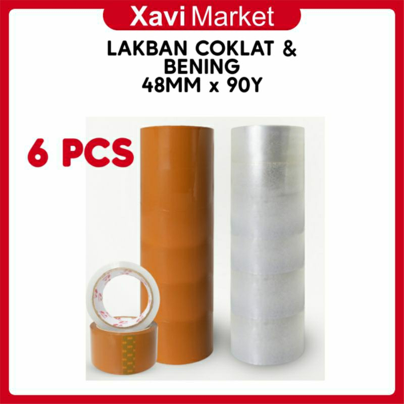 

(SLOP 6 PCS) Lakban Bening Coklat 2 inc x 90 yard Kuat Lengket Murah