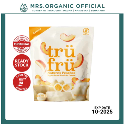 

Cemilan Camilan Buah Persik & Coklat TRUFRU Natures Peaches Hyper Dried In Creme 119g