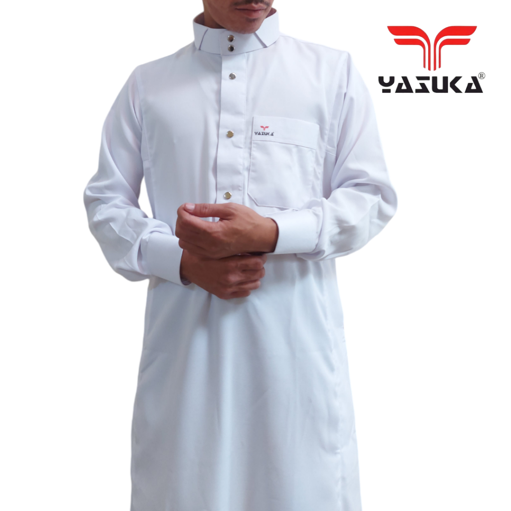 YASUKA GAMIS JUBAH PRIA SLIM FIT MODEL QATARI MANSET LENGAN PANJANG PUTIH