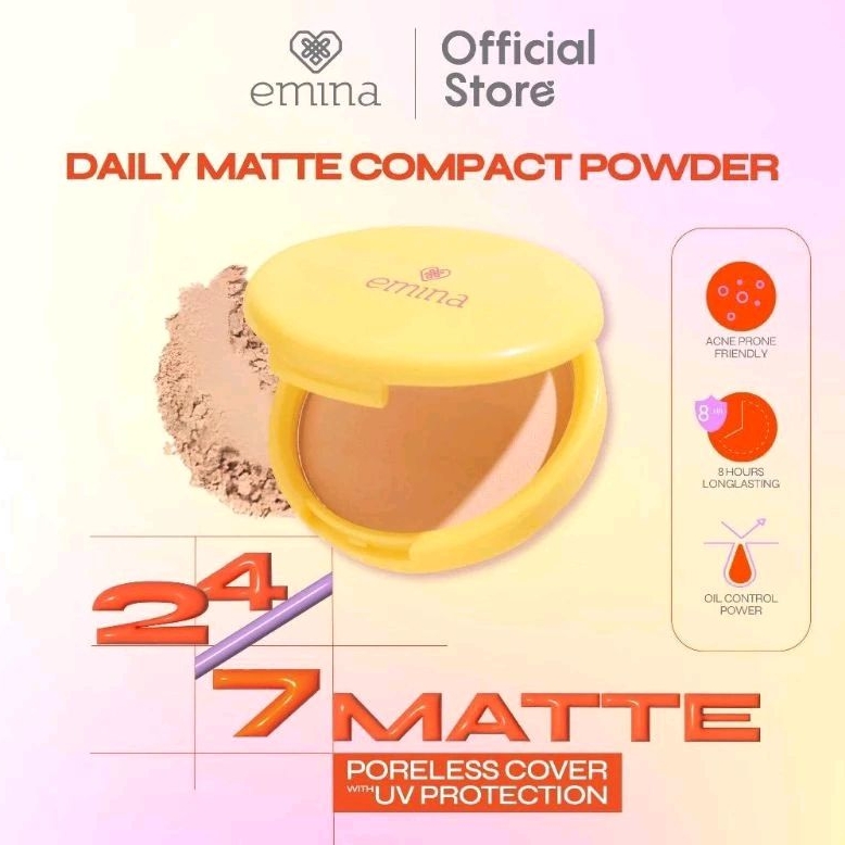 EMINA Daily Matte Compact Powder 11 gr - Bedak Padat Healthy Matte Smooth Finish & Oil Control - Bed