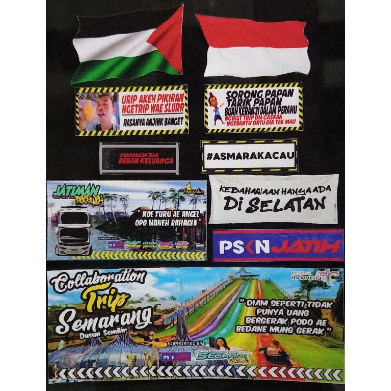 

Paket Stiker Miniatur Bus, Bendera berkibar,banner Trip,banner kata² lucu,DLL