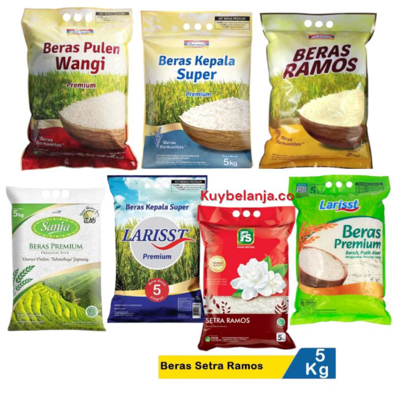 

Beras 5kg / Beras Pulen wangi 5 kg / Sania / Kepala Super / Ramos / Fs / Larisst 5 kg