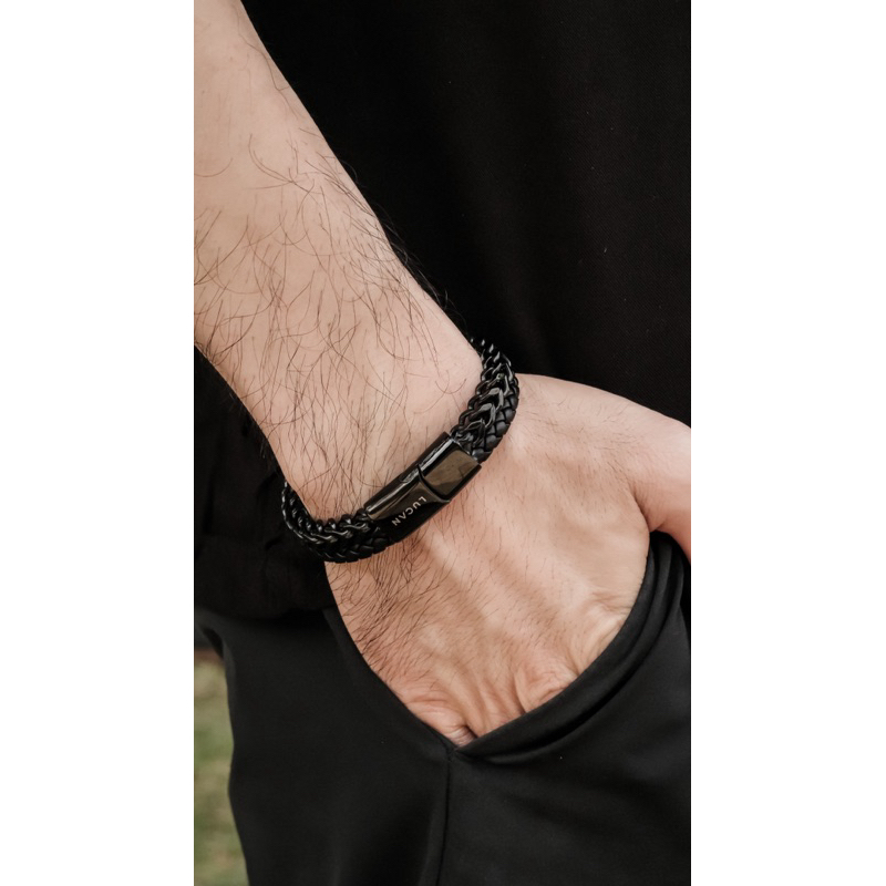 LUCAN - BLACK SHACKLE Series Gelang Pria Premium Gelang Kulit asli Fashion Lucan