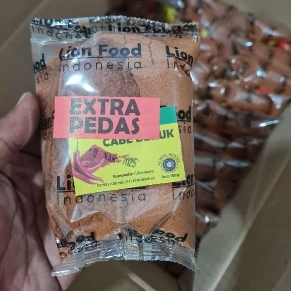 

Bubuk tabur cabe lion food extra pedas kemasan 100g