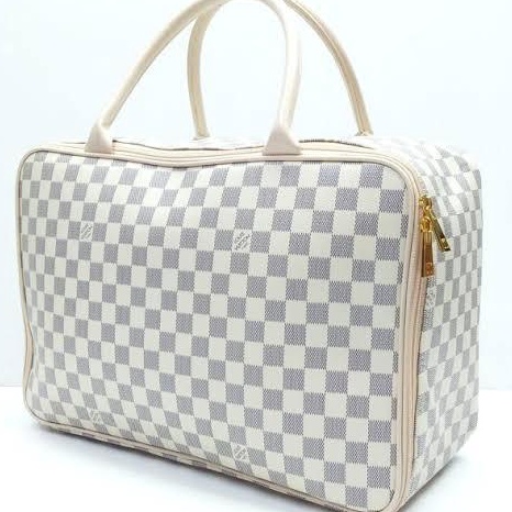 FG2 Travel Bag Kulit Wateroof Motif Kotak Warna Cream  Tas Travel Bag Catur  Tas Koper  Tas Travelli