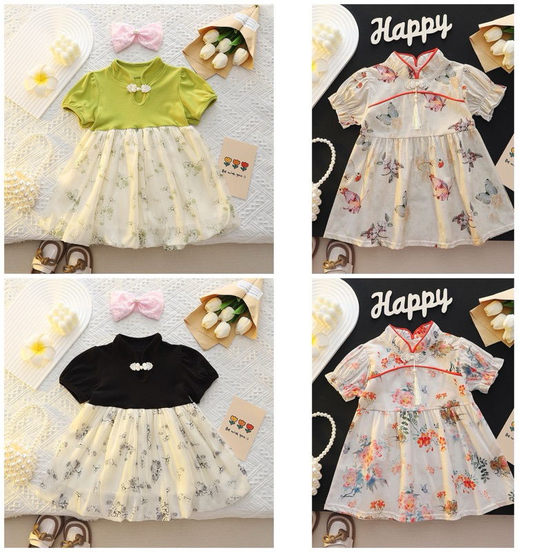 Dress Anak Perempuan 1 - 3 tahun Baju Imlek CNY Anak Perempuan kancing Shanghai