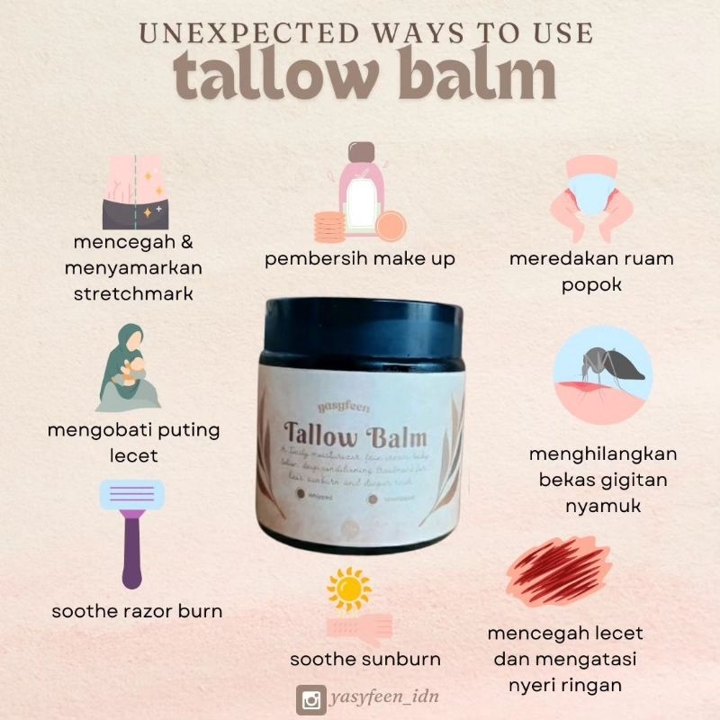 Premium Tallow Balm (Pelembab Alami Multifungsi) Aman untuk bayi, bumil, busui, eksim, psoriasis