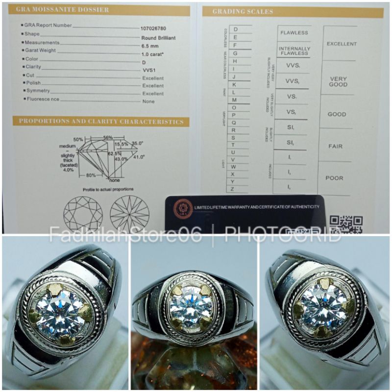 Cincin Pria Simulant Diamond White Moissanite + Sertifikat GRA