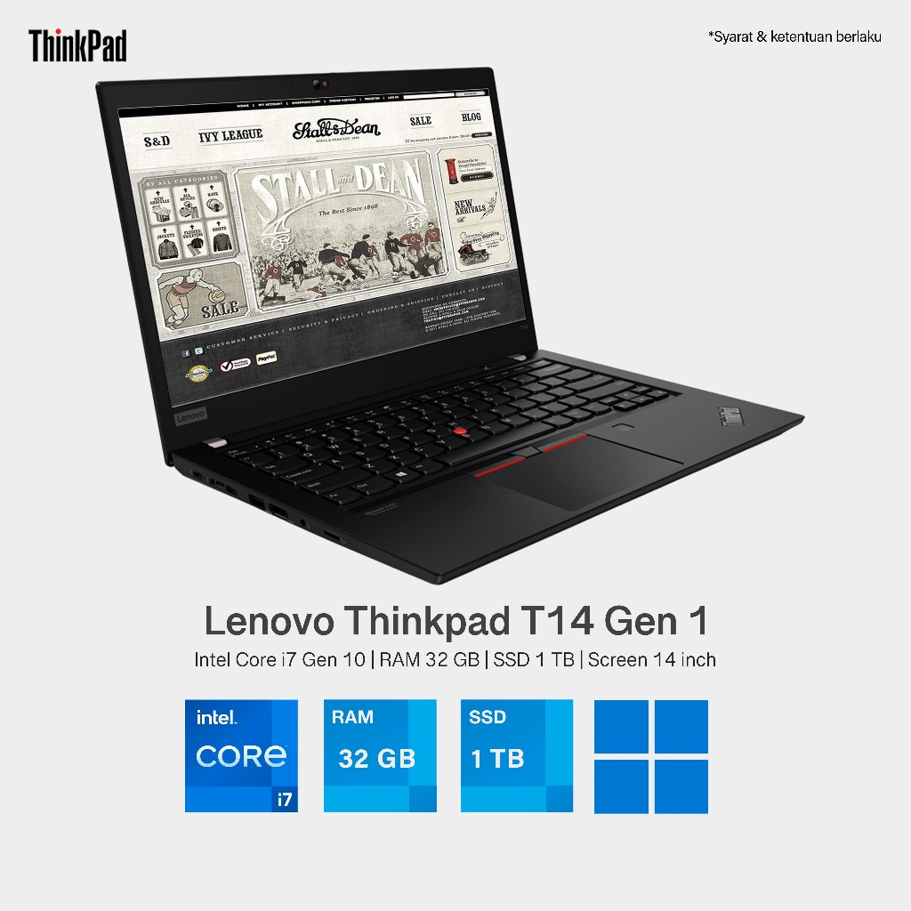 Laptop Lenovo Thinkpad T14 Core i7 GEN 10 RAM 32 GB SSD 1 TB Layar 14 Inch