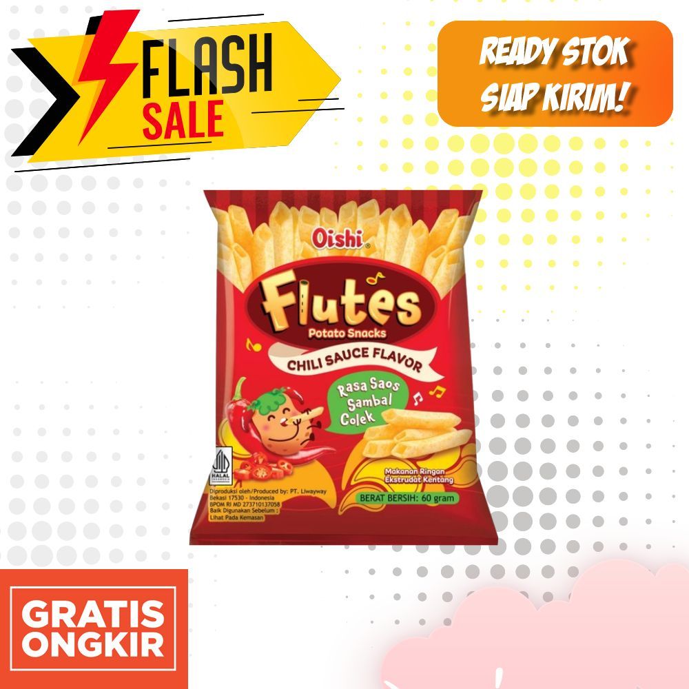 

Flutes Potato Snack Saos Sambal 60g / Snack Kentang