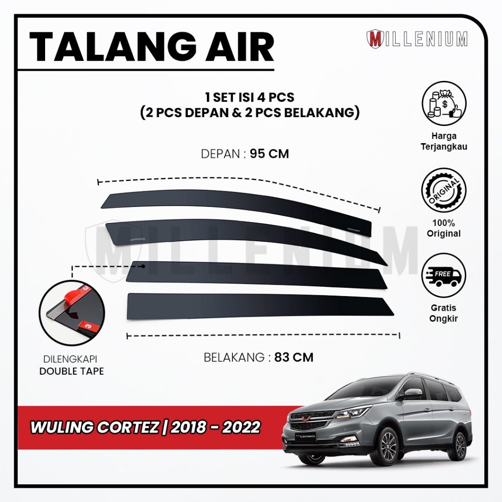 Talang Air Pintu Mobil Wuling Cortez 2018 – 2022 Model Flat Rata 4 Pintu