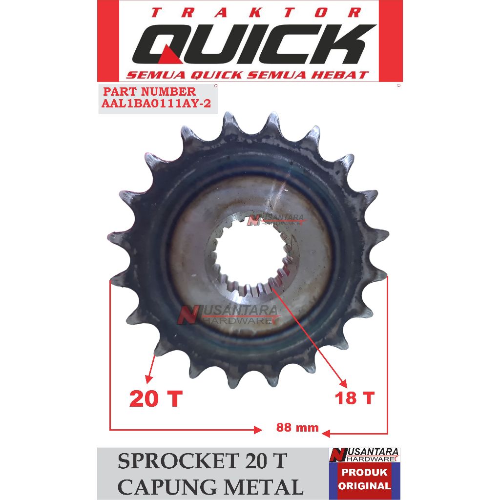 gear sprocket 20 t traktor quick capung metal,gigi sproket capung metal,spare part traktor quick cap