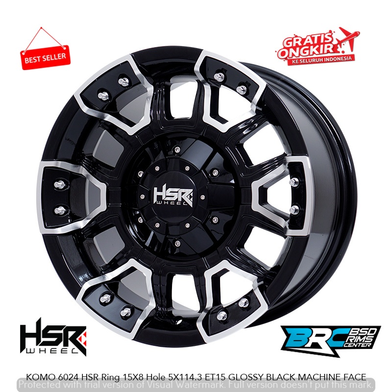VELG HSR KOMO RING15 BUAT MOBIL GRANDMAX ERTIGA MAZDA CAMRY CORTEZ ET15 GLOSSY BLACK MACHINE FACE