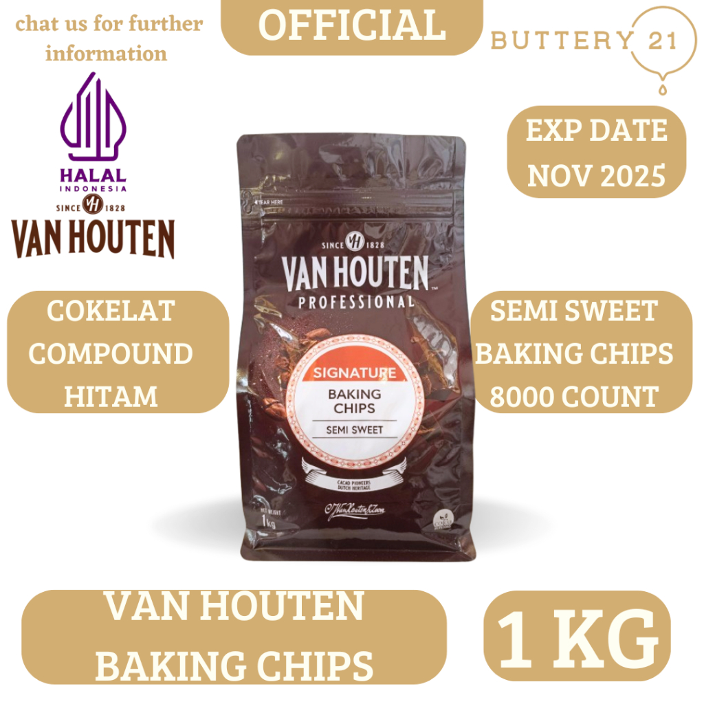 

VANHOUTEN CHOCOLATE CHOCOCHIP 1 KG / COKLAT CHOCOCHIPS VAN HOUTEN DARK/BAKING CHIPS