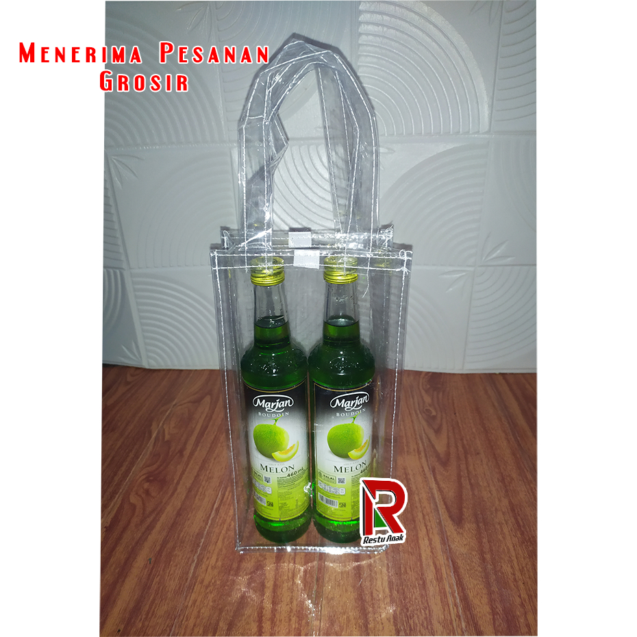 

TAS MIKA BENING BOTOL 14x7x30 | Goodie bag Tumbler transparan | Tas Mika 2 Botol Marjan