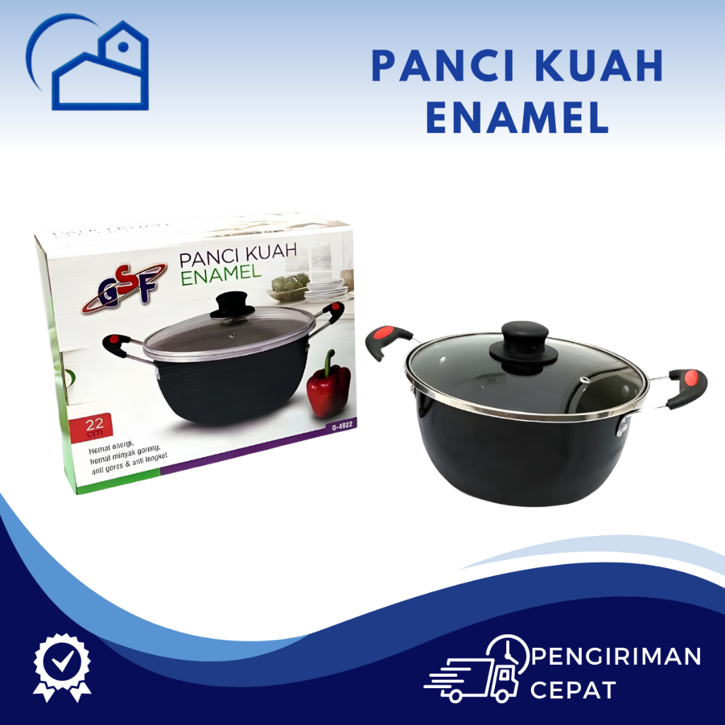 HOMESTATION - Panci kuah Enamel GSF 4022 4024 2405 4920 4918 Tutup Kaca Panci Susu Saucepan
