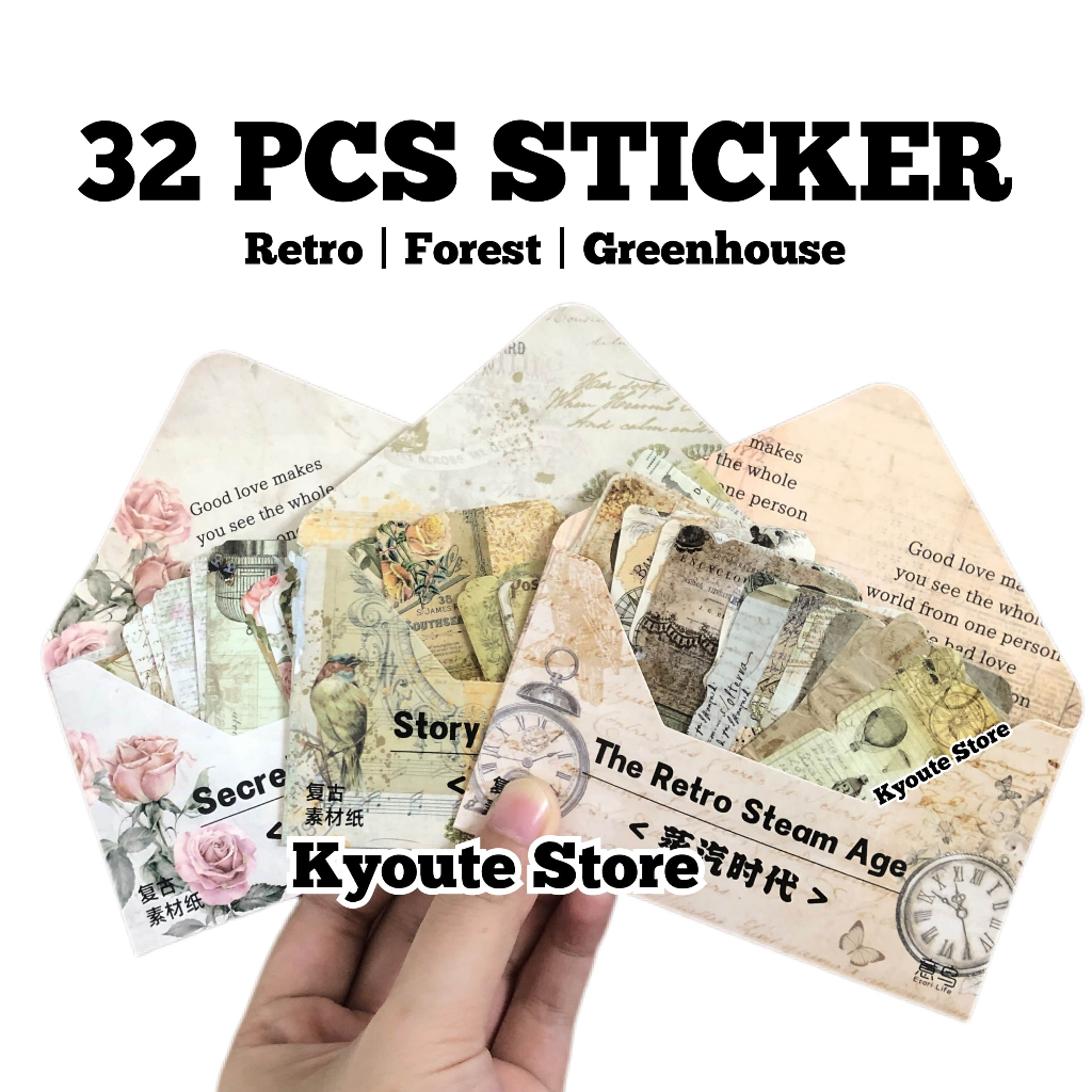 

32 Pcs Sticker Vintage Retro Forest Garden Flower Aesthetic / Stiker Dekorasi Journal