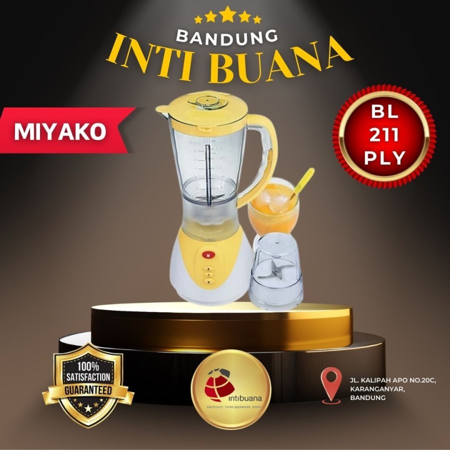 Blender Miyako BL 211 PLY Plastik 1,5 L Pelumat 2 in 1 Juicer Kuning Penghalus Bumbu Blender Plastik