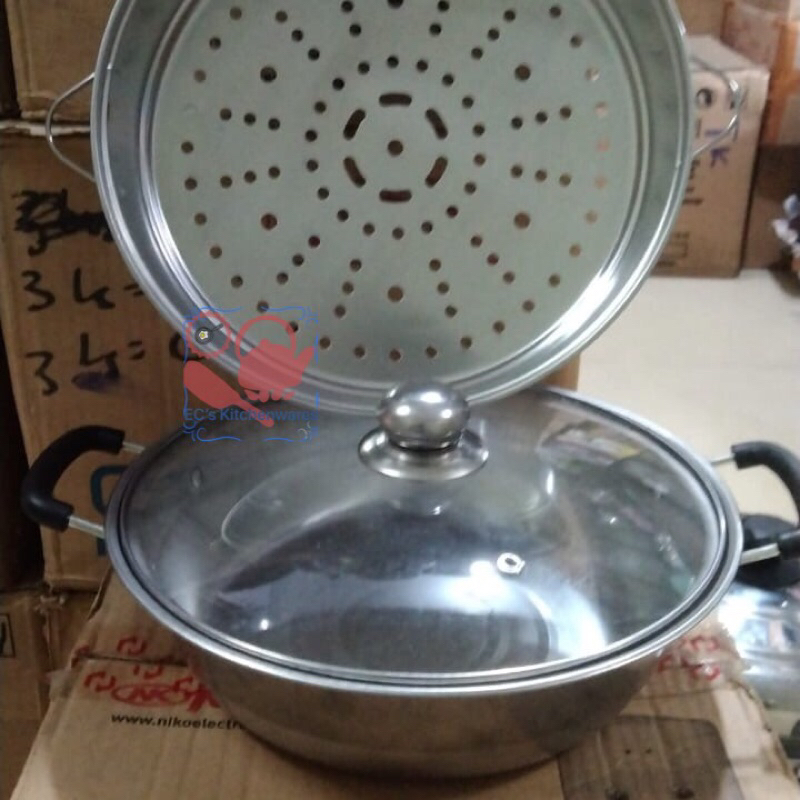 Panci Kukus Susun 2 / Panci Steamer Susun 2 Tutup Kaca + Sarangan