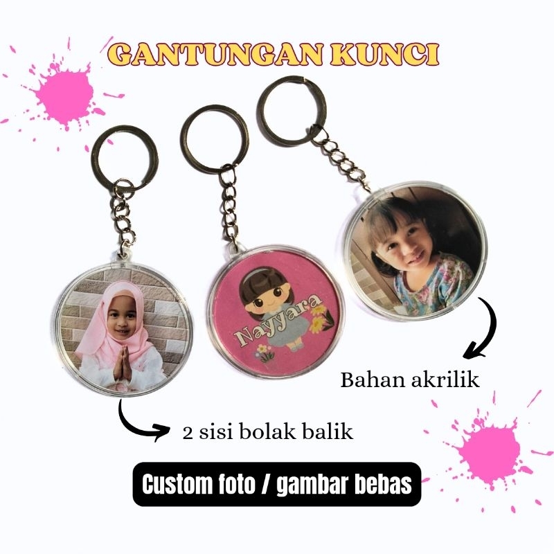 GANTUNGAN KUNCI AKRILIK / GANCI CUSTOM FOTO/ GAMBAR/ Nama (Bulat)