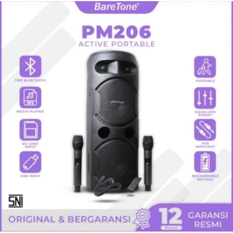 Speaker Portable Wireless Baretone PM 206 Original BARETONE PM206