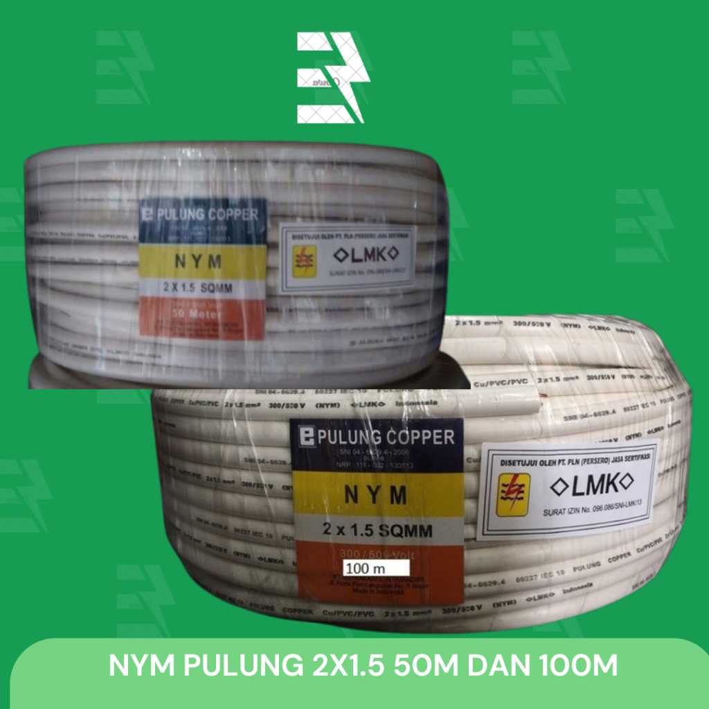 KABEL ENGKEL / KABEL KAWAT /KABEL NYM PULUNG 2 X 1,5  50 METER / 100 METER