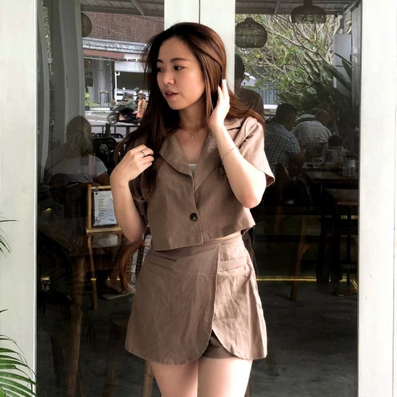Colette Set / Setelan Linen Wanita / Setelan Celana Pendek / One Set Wanita Linen Premium