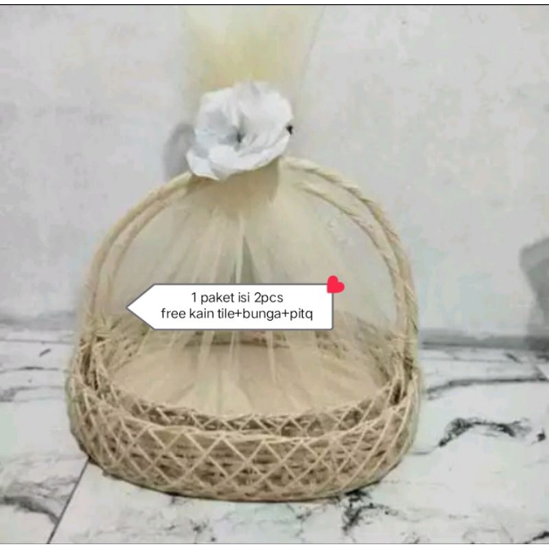 Keranjang rotan nanas natural set 2pcs free kain tile+bunga+pita paket lengkap baki lamaran/keranjan