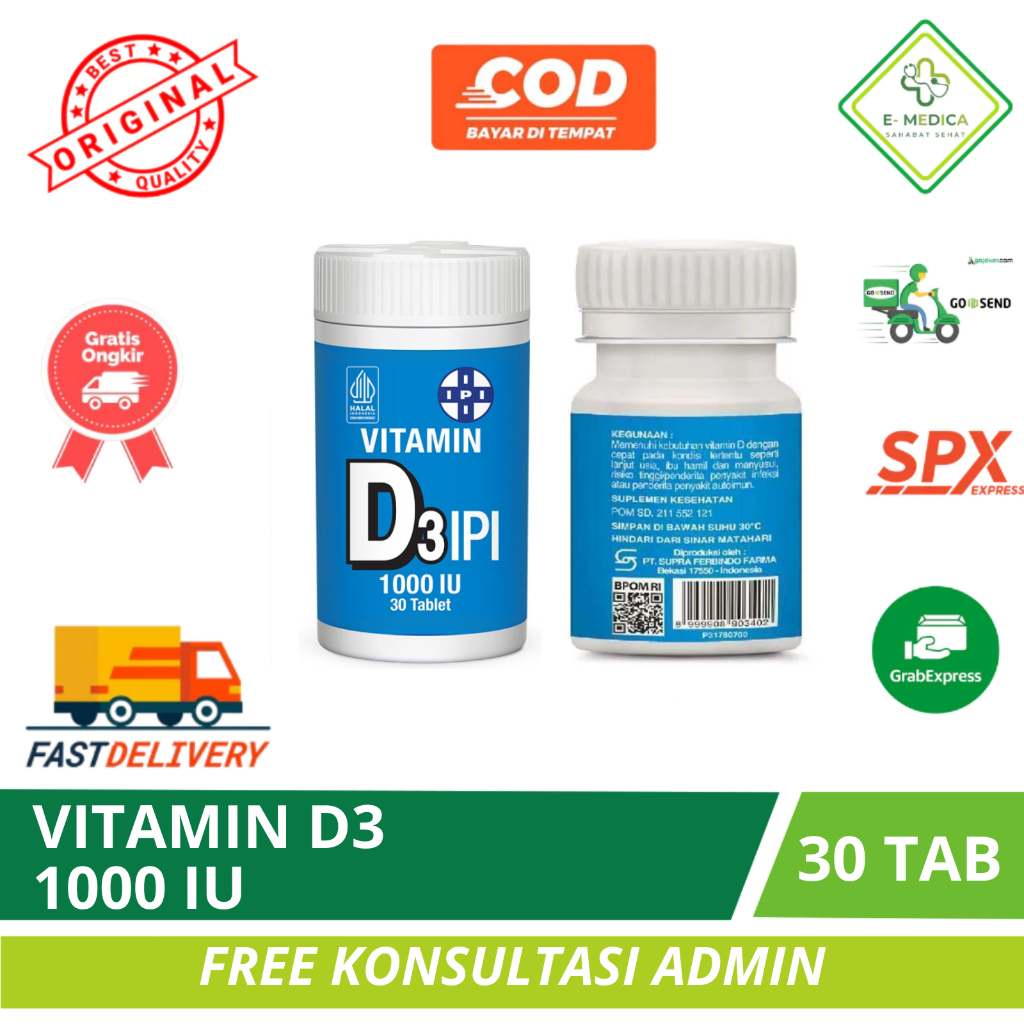 ⚡FAST⚡Vitamin IPI D3 1000 IU-Memenuhi Kebutuhan Vitamin D-Isi 30 Tablet
