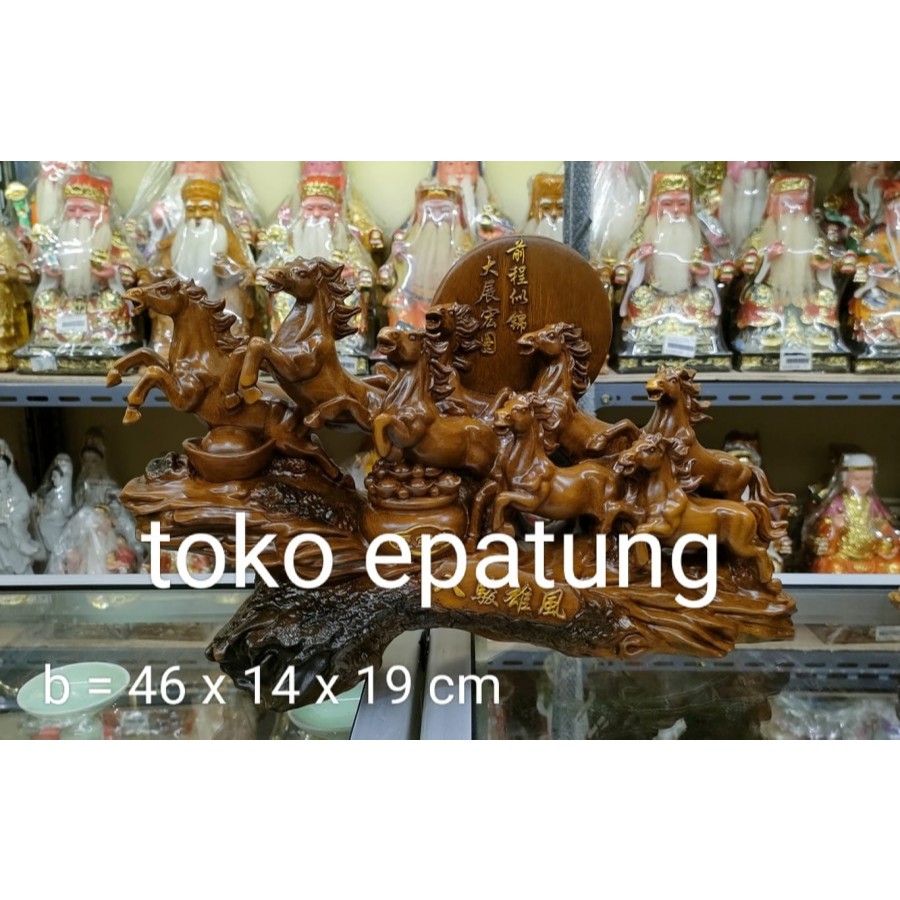 patung pajangan fengshui delapan kuda / 8 kuda membawa hoki - berlari - 46 cm - fiber - B