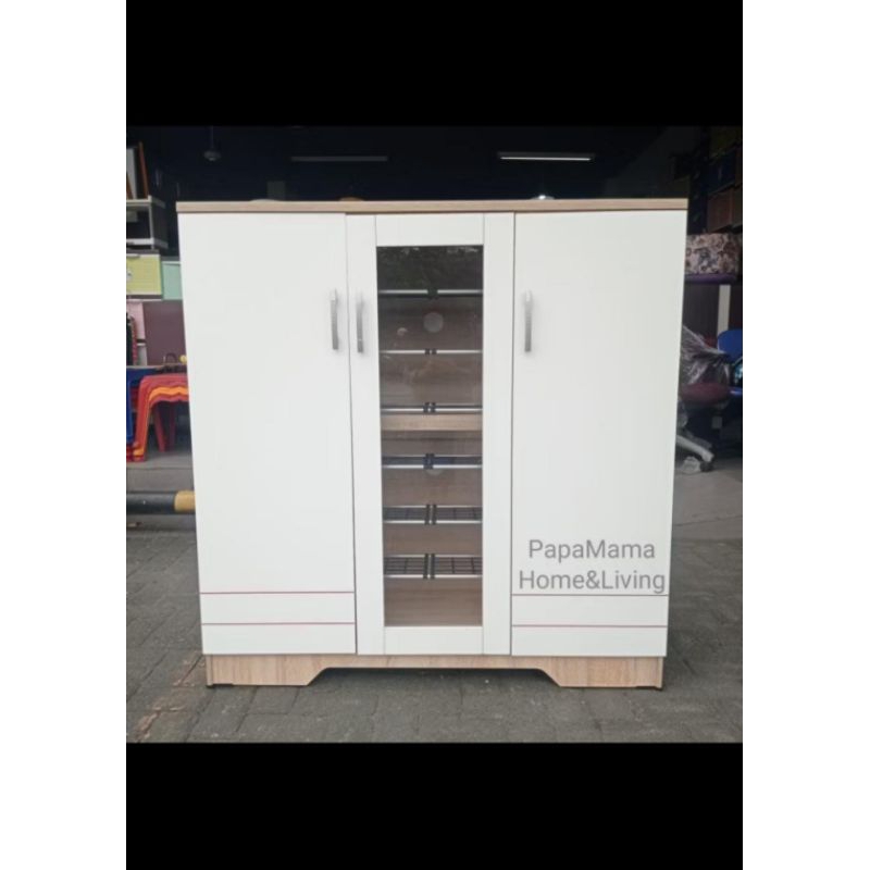 Lemari Sepatu Pintu Kombinasi Kaca - Rak Sepatu 3 Pintu uk.120cm - Rak Sepatu Ruby - Medan