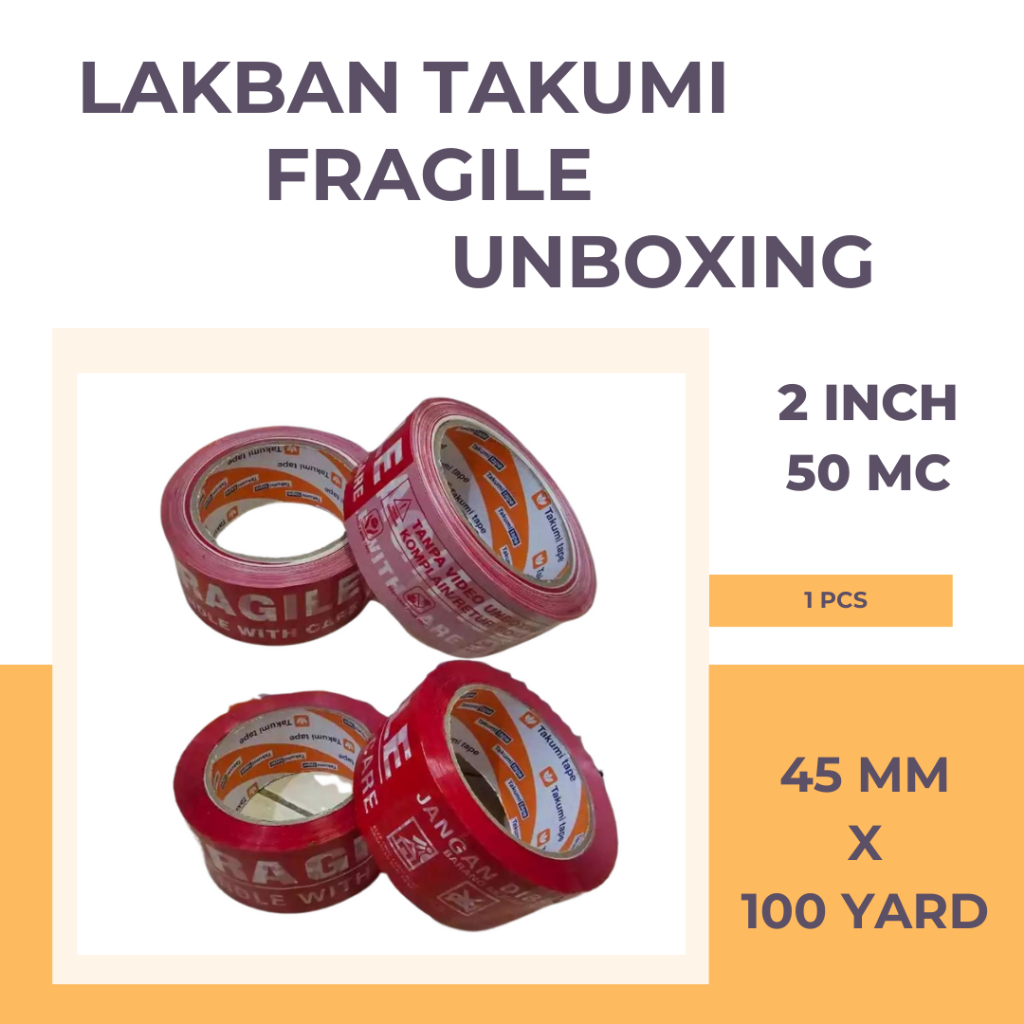 

LAKBAN FRAGILE UNBOXING MERAH PUTIH 100YARD FULL X 48MM 50MICRON 1 PCS KUALITAS LAKBAN SUPER REKAT TEBAL (1PCS)