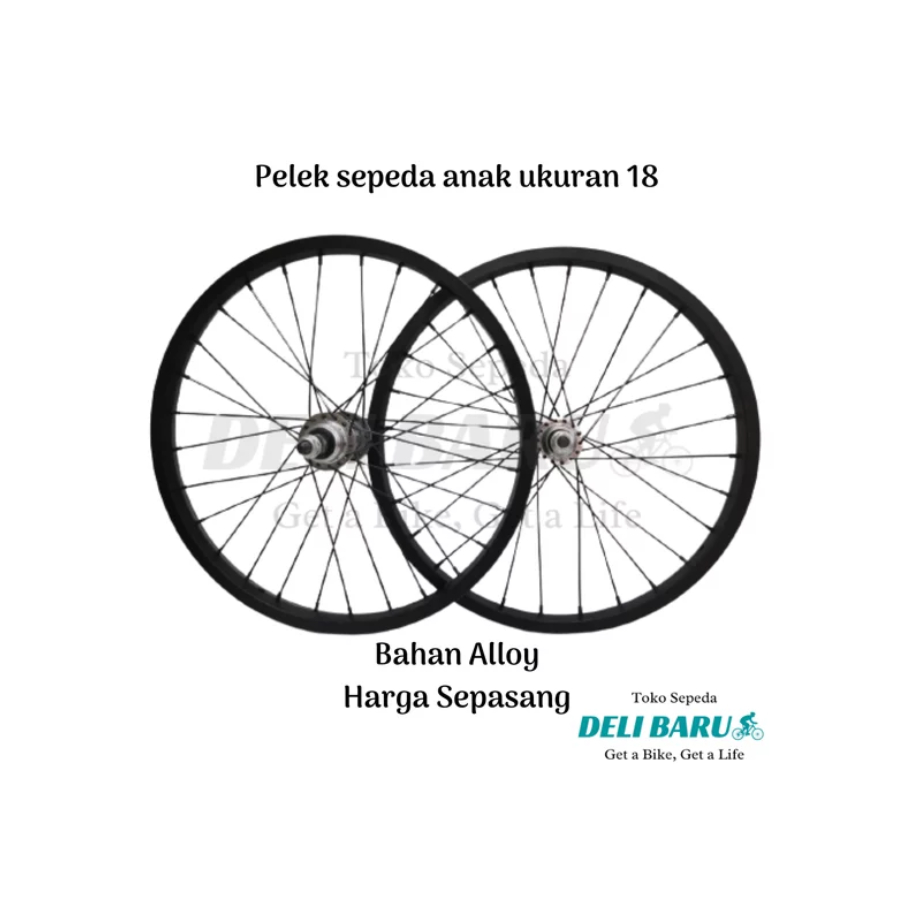 Pelek jadi Wheelset ukuran 18 Velg Alloy hitam sepeda anak mini harga sepasang