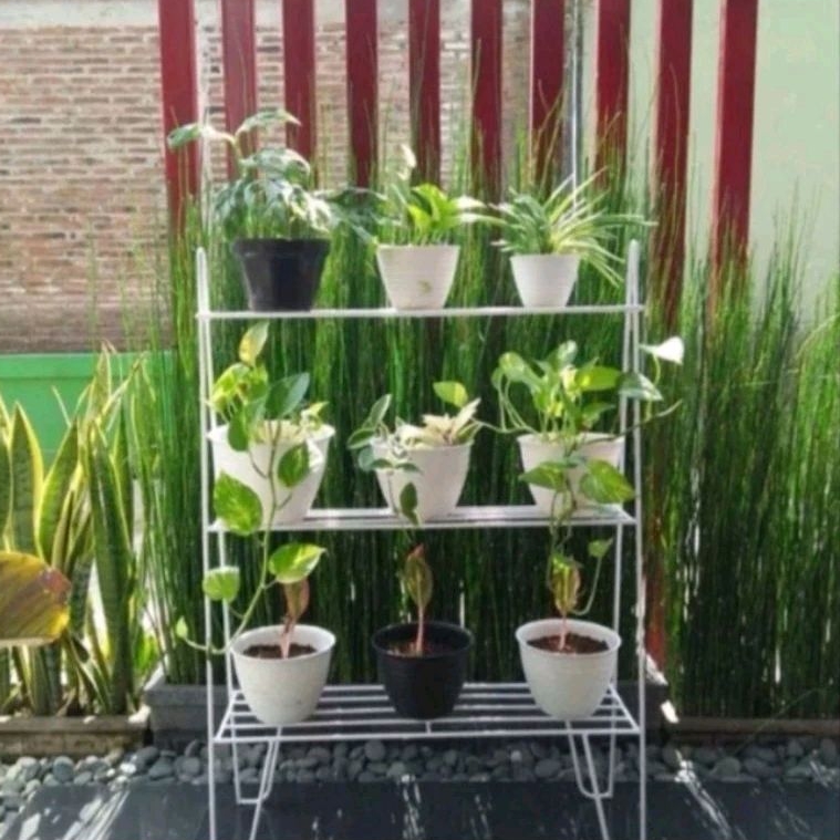 STANDING POT SUSUN 3 / RAK BUNGA SUSUN 3/RAK BUNGA BESI SUSUN 3 RAK SERBA GUNA YANG