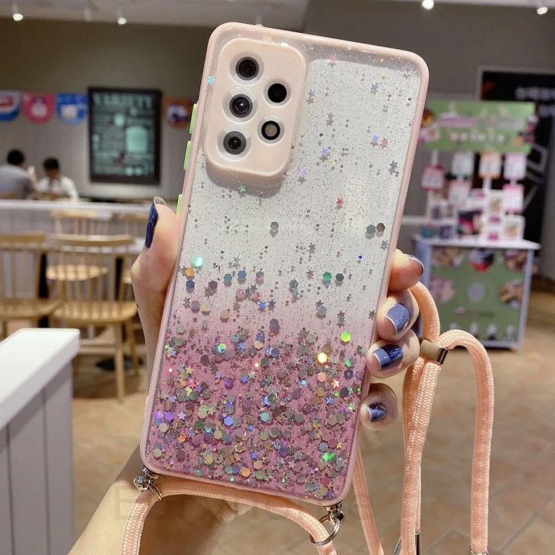 Diskon 1 Tambahan CASING REALME 5 PRO REALME XT REALME 6 SOFT CASE CLEAR GLITTER LANYARD A76