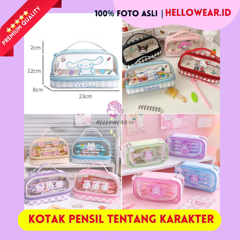 

KOTAK PENSIL TRANSPARANT KOREA JEPANG / Tempat Pensil Karakter / Pencil Case POUCH MAKEUP KAWAI