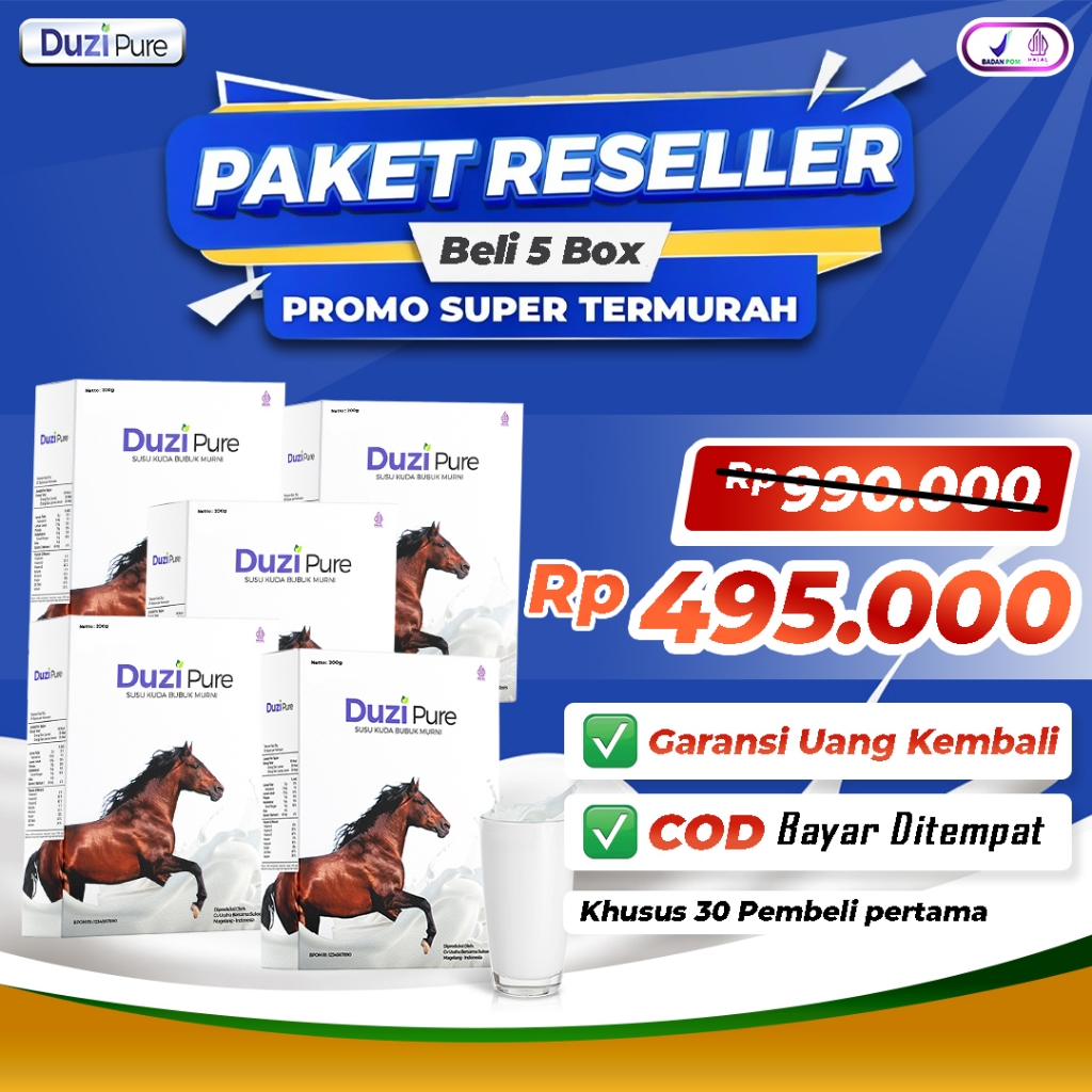 

Duzi Pure 5 Box - Susu Kuda Liar Lombok Sehatkan Pernafasan & Atasi Sesak Nafas 100% Original