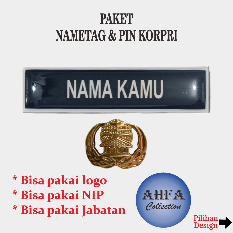 Paket Nametag papan nama dada ASN / PNS nametag akrilik Magnet Peniti Lencana Korpri Kuningan (Namet