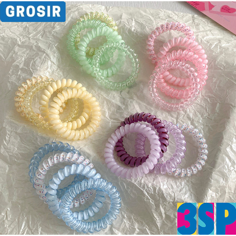 3SP | AC301 Ikat Rambut Isi 4 Model Spiral Glossy Ikat Rambur Spiral Prempuan