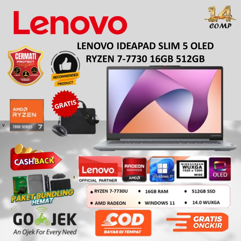 LENOVO IDEAPAD SLIM 5 OLED RYZEN 7-7730 16GB 512GB w11 14" wuxga