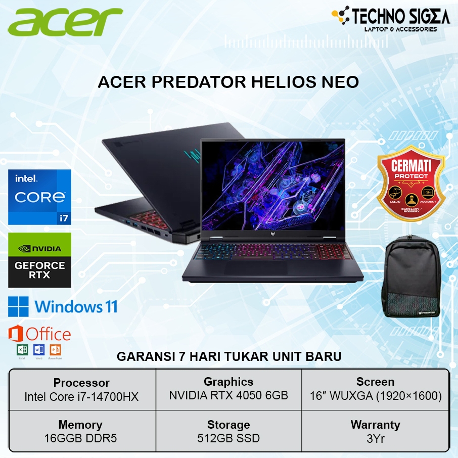 ACER Predator Helios Neo 16 i7 14700HX RTX4050 16GB 512GB 16.0 WUXGA 165Hz