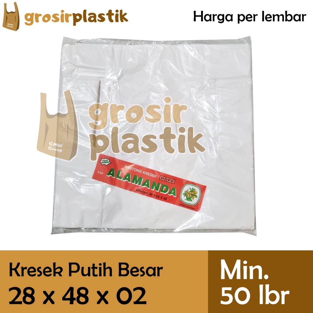 [LBR] Kresek Alamanda uk 28x48x02 Kresek Besar Warna Putih min 50 M121 - Grosir Kantong Plastik