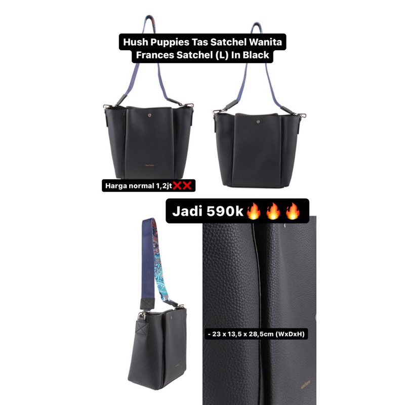 Murah Original Hush Puppies Tas Satchel Wanita Frances Satchel (L) Black