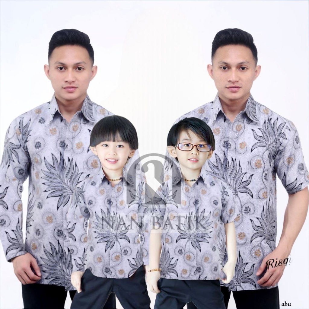 TERBARU Batik Petir abu Kemeja batik ayah dan Batik anak cowok BATIK Warna Hitam Abu Batik Pria