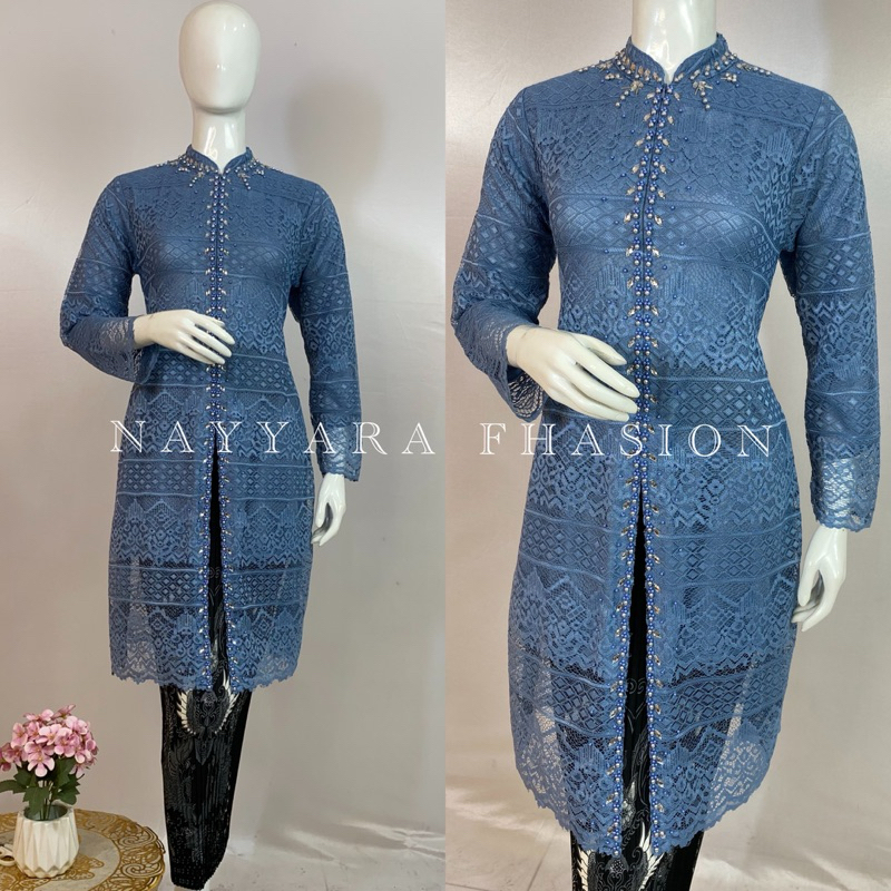 TERLARIS Kebaya Tunik Brokat Kerah Sanghai Kebaya Tunik Modern Kombinasi Payet Kebaya