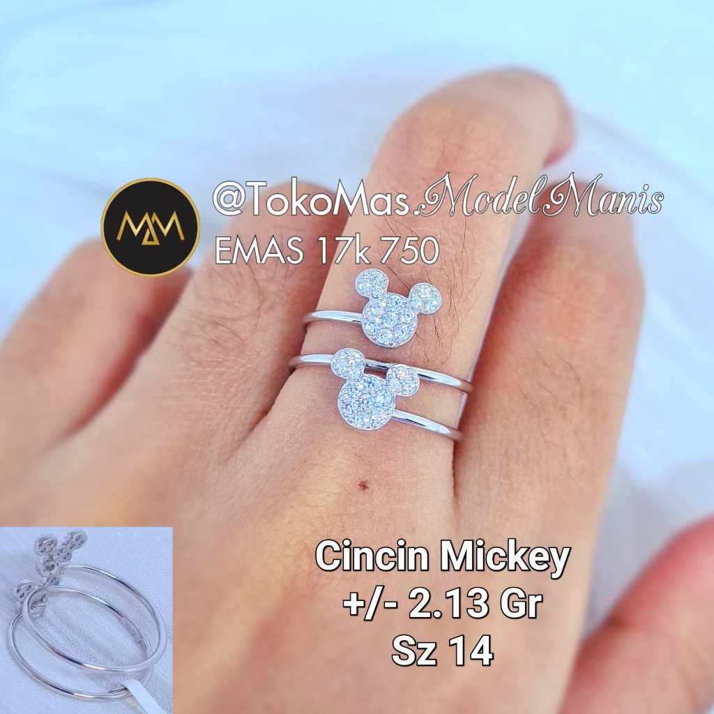 Cincin Spiral Mickey Couple Putih 750 kadar 17k
