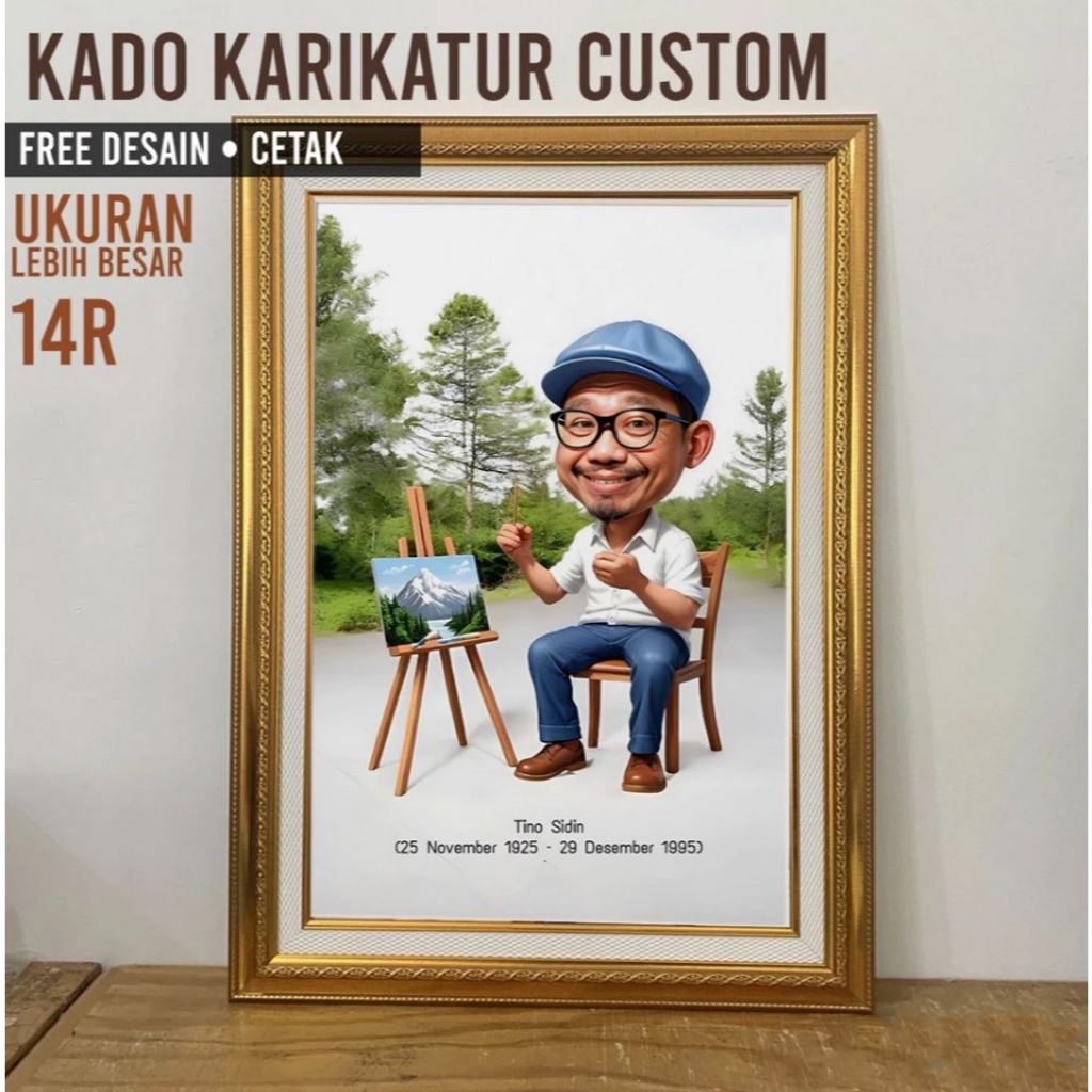 Karikatur 1 Wajah cetak bingkai A3+ / 14R kado wisuda ulang tahun kado pernikahan dan Sketsa Farewel
